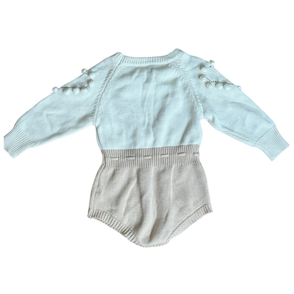 Cozy Knit Heart Long Sleeve Romper - Cream and Tan - Picture 6 of 8